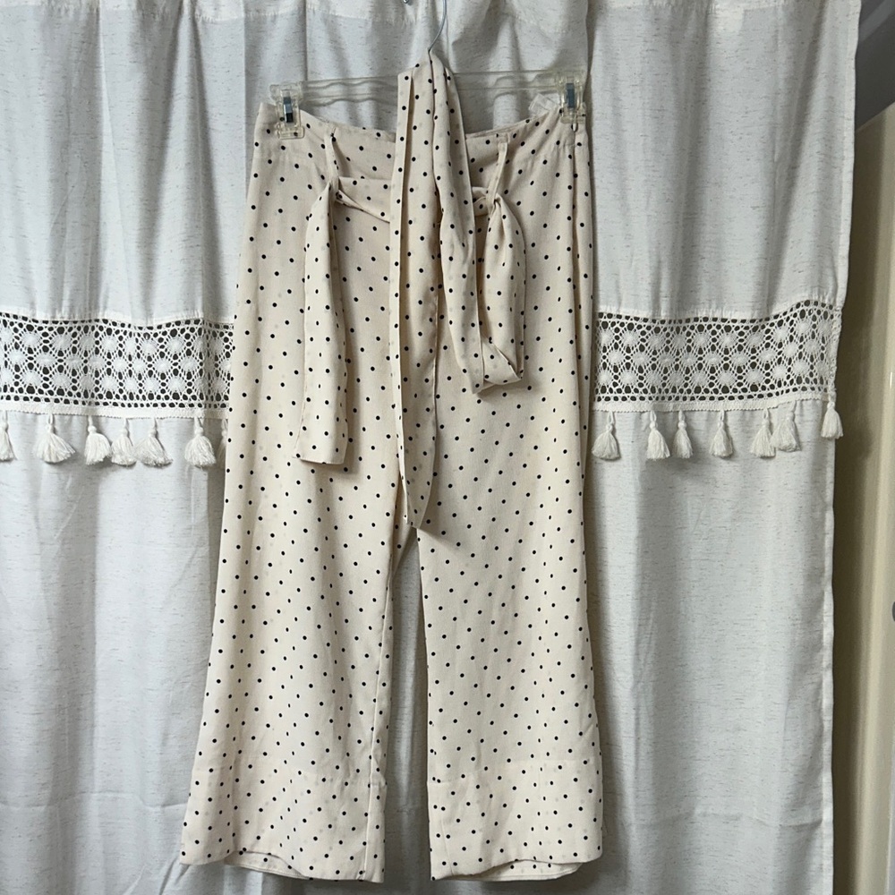 Cynthia Rowley Cream Polka Dot Wide-Leg Pants